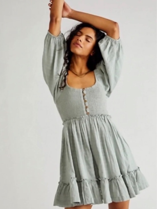 Free People Dresses & Skirts - Free People Cora Puff Sleeve Dress Green - M